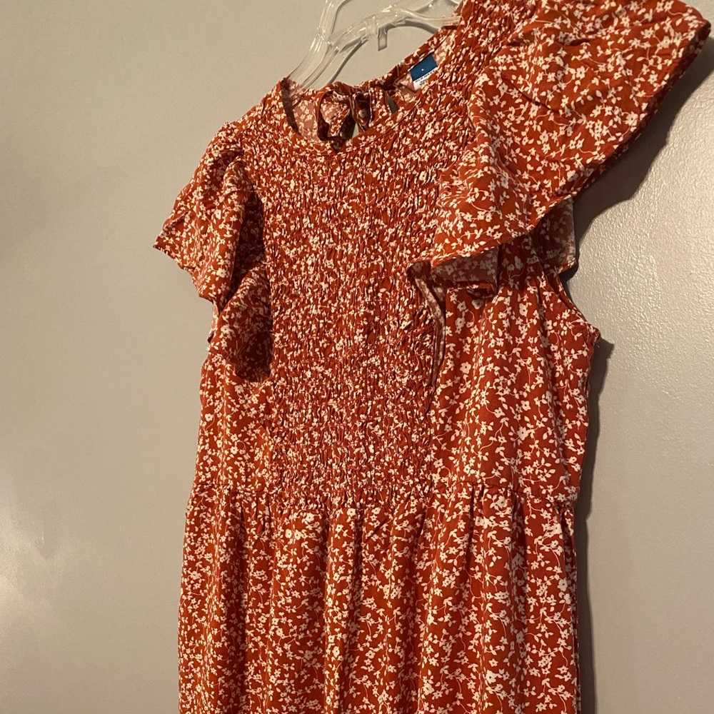 Old Navy orange and white floral tiered dress large